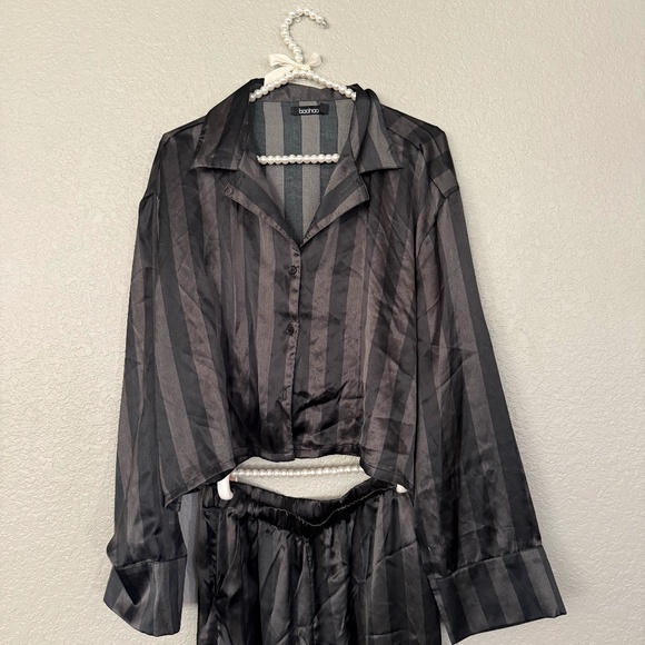 Black Stripped Silky Pajama Set - Picture 1 of 3